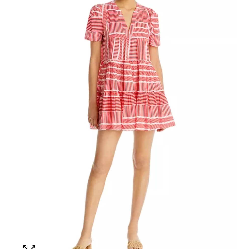 Aqua Pink and White Tiered Sundress with Flutter Sleeves